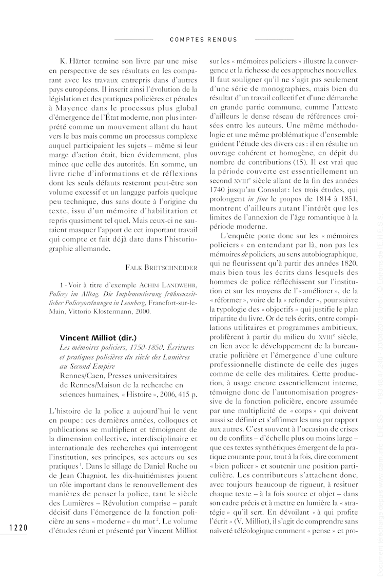 Open gallery for Les mémoires policiers, 1750-1850
