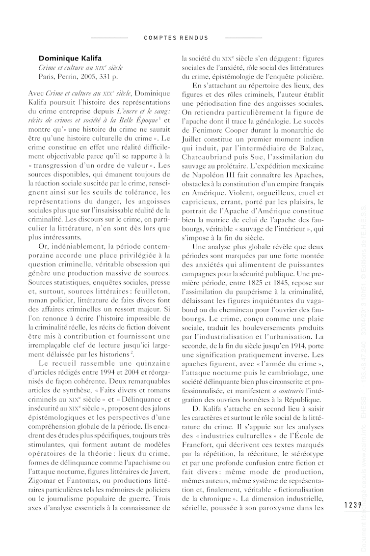 Open gallery for Crime et culture au XIXe siècle