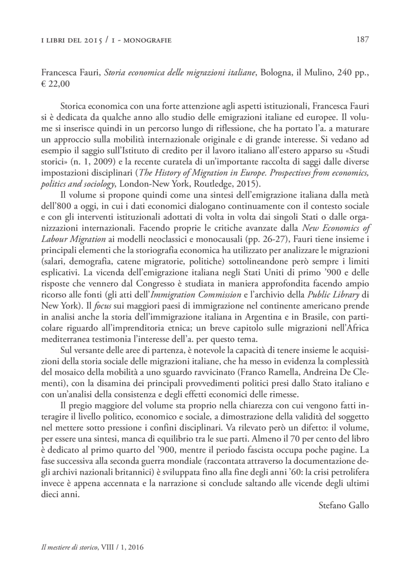 Open gallery for Storia economica delle migrazioni italiane