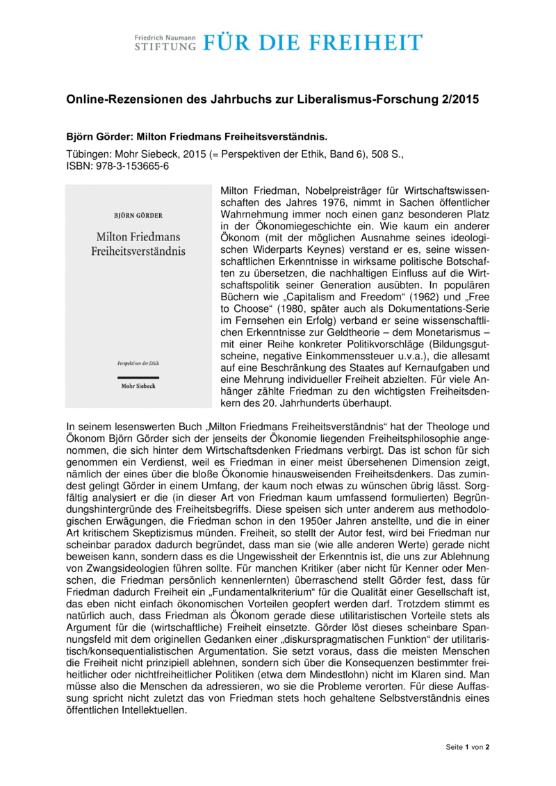Open gallery for Milton Friedmans Freiheitsverständnis