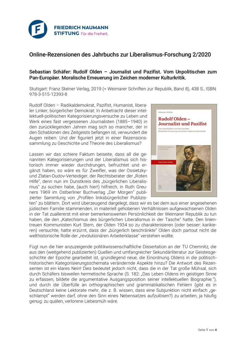 Open gallery for Rudolf Olden – Journalist und Pazifist