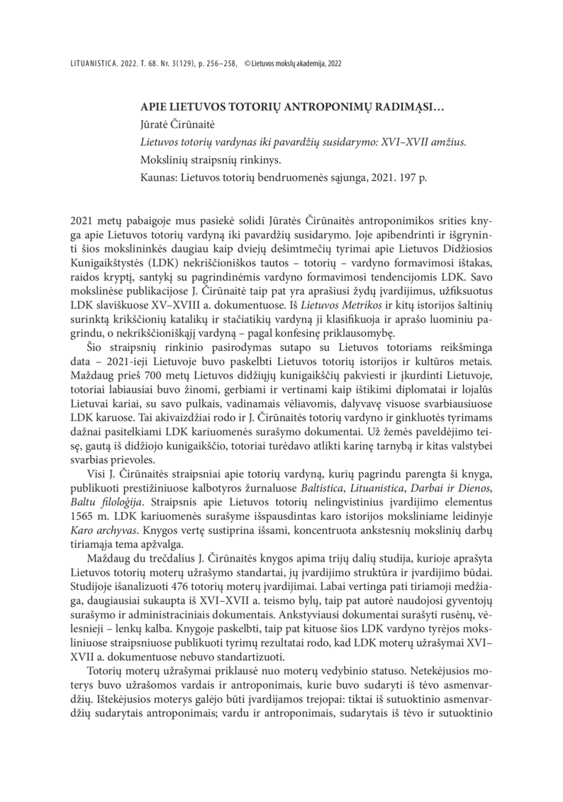 Open gallery for Lietuvos totorių vardynas iki pavardžių susidarymo XVI–XVII amžius
