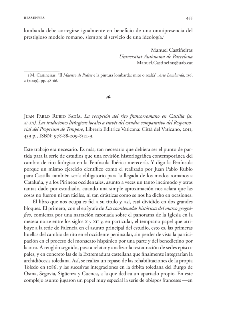 Open gallery for La recepción del rito francorromano en Castilla (ss. XI-XII)