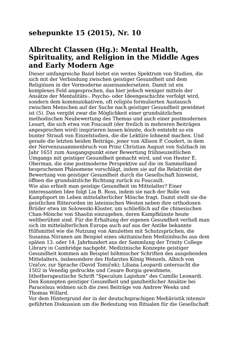 Open gallery for Mental Health, Spirituality and Religion in the Middle Ages and Early Modern Age