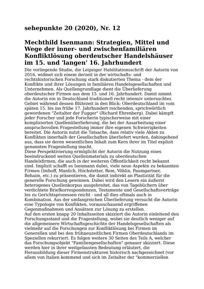 Open gallery for Strategien, Mittel und Wege der inner- und zwischenfamiliären Konfliktlösung oberdeutscher Handelshäuser im 15. und 'langen' 16. Jahrhundert