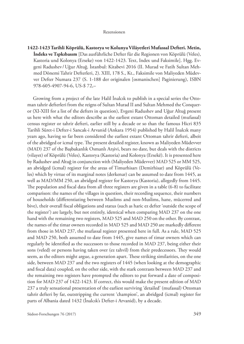 Open gallery for 1422–1423 Tarihli Köprülü, Kastorya ve Kolunya Vilâyetleri Mufassal Defteri