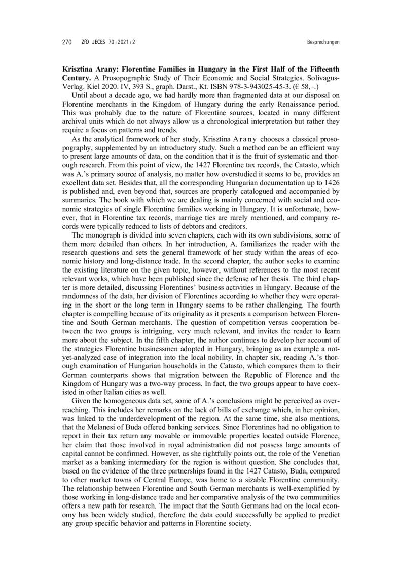 Open gallery for Florentine Families in Hungary in the First Half of the Fifteenth Century