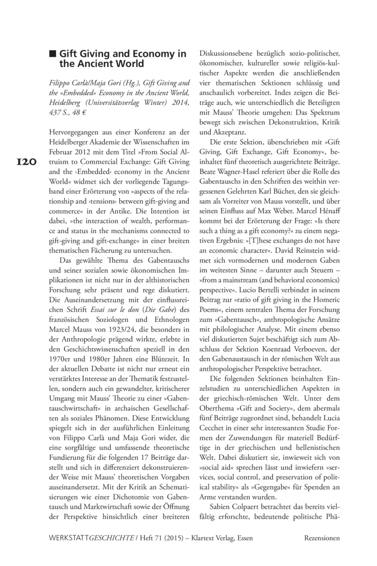 Open gallery for Gift Giving and the »Embedded« Economy in the Ancient World